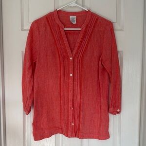 Lands' End Coral Linen Button-Up Shirt XS 2-4